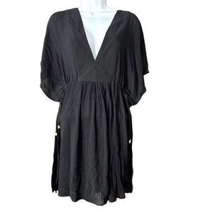 Lauren Ralph Lauren Beach Cover Up Black Summer Dress Deep V Size Small